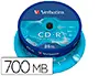 Imagen Cd-r verbatim capacidad 700mb velocidad 52x 80 min tarrina de 25 unidades 2