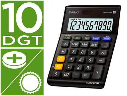 Imagen Calculadora casio ms-100terii-bk sobremesa 10 digitos tax +/- tecla doble cero color negro