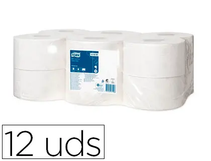 Imagen Papel higienico tork mini jumbo 2 capas 170 mt para dispensador t2 paquete de 12 unidades