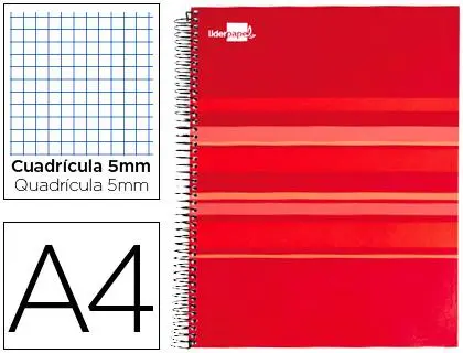 Imagen CUADERNO ESPIRAL LIDERPAPEL A4 MICRO TAPA ROJA